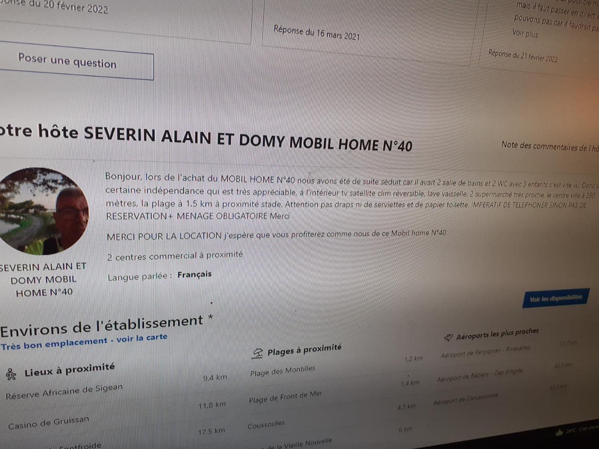 Mobilhome Agreable Sans Draps Ni Serviettes Port-la-Nouvelle Exteriör bild